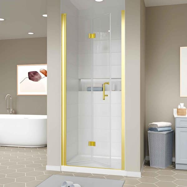Lonni 30-31.9 in. W x 72 in. H Bi-Fold Frameless Shower Door with 1/4 in Clear SGCC Tempered Glass and Brushed Gold Finish
