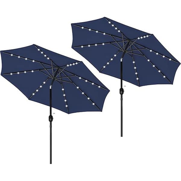 Unbranded 9 ft. Solar Umbrella 32 LED Lighted Patio Umbrella Table Market Umbrella with Push Button Tilt/Crank, in Navy Blue