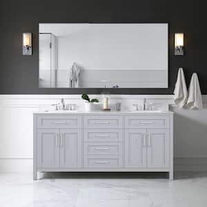 72 in. W x 36 in. H Rectangular Framed Anti-Fog Dimmable Backlit LED Wall Bathroom Vanity Mirror in Gun Gray Metal