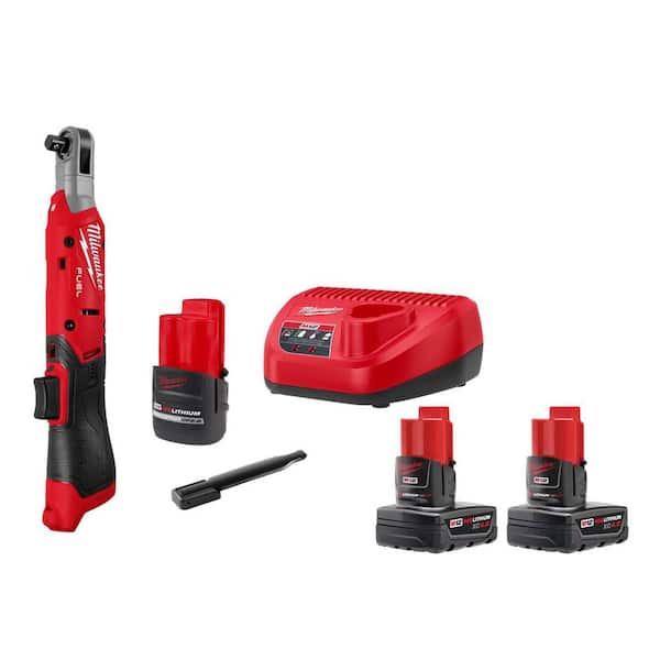 M12 FUEL 12V Lithium-Ion Compact 3/8 in. Cordless Ratchet Kit with Battery, Charger, & 4. 0Ah (2-Pack)
