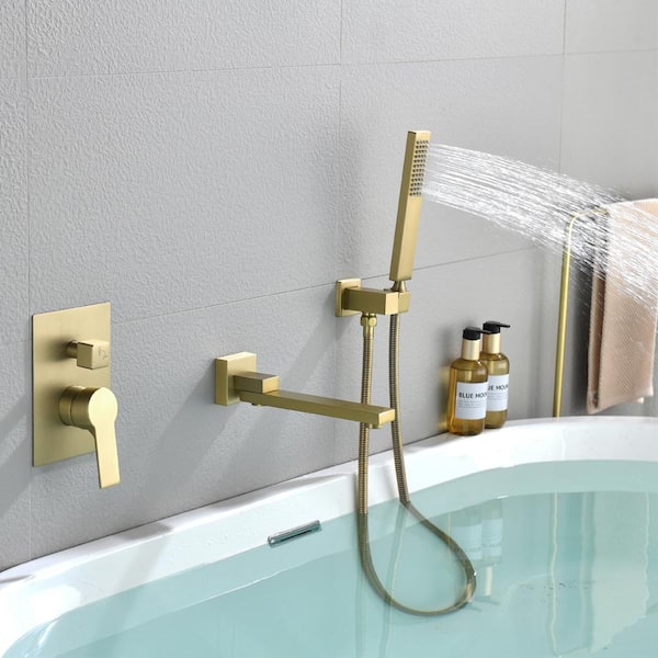 Polished Gold Bathroom Shower Set Mixer Tap 8 Square Head Top Spray Hand  Shower