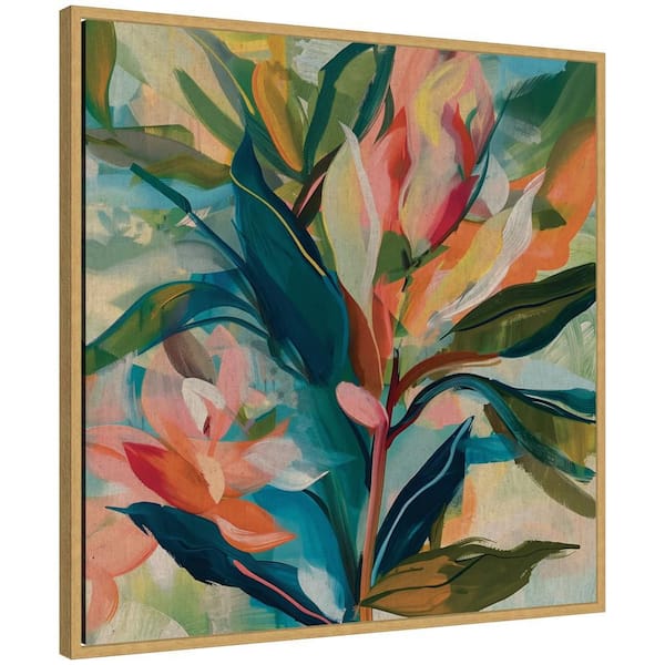 Sylvie "Colorful Tropic Botanical Abstract" by The Creative Bunch Studio Bright Gold Framed Art Print 30 in. x 30 in.