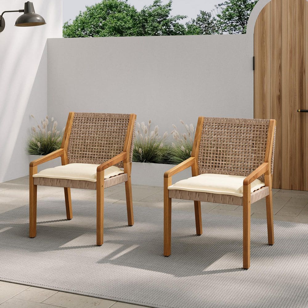 Outdoor Dining Chair -Acacia Wood and Wicker (Set of 2) price history on PriceWatchPro