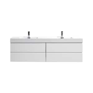 Fortune 72 in. W Bath Vanity in High Gloss White with Reinforced Acrylic Vanity Top in White with White Basins