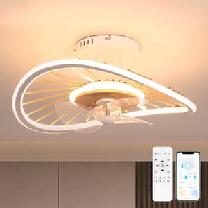 19.6 in. Smart Indoor White Irregular Modern Low Profile Semi Flush Mount Ceiling Fan LED Light with Remote Control App