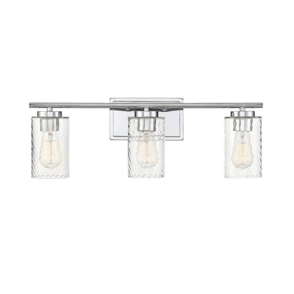 24 in. W x 8.63 in. H 3-Light Chrome Bathroom Vanity Light with Clear Cylinder Glass Shades -  Savoy House, M80038CH