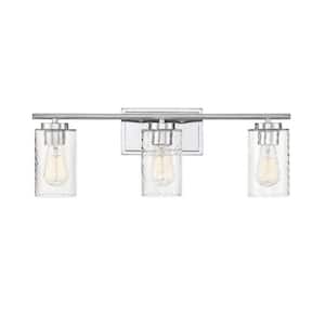 24 in. W x 8.63 in. H 3-Light Chrome Bathroom Vanity Light with Clear Cylinder Glass Shades