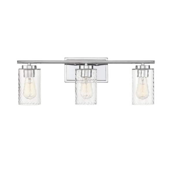 Savoy House 24 in. W x 8.63 in. H 3-Light Chrome Bathroom Vanity Light with Clear Cylinder Glass Shades