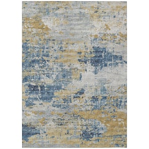 Accord Blue 8 ft. x 10 ft. Abstract Indoor/Outdoor Washable Area Rug