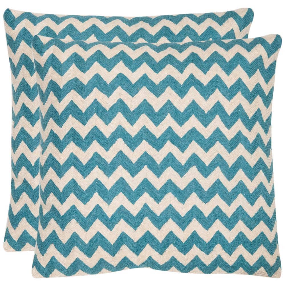 Blue Rain Embroidered Cotton Canvas Throw Pillows, 22" Set of 2