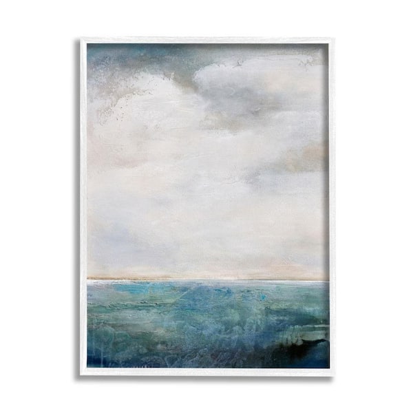 The Stupell Home Decor Collection Abstract Ocean Horizon Line Nautical Water Cloudy Sky by Karen Hale Framed Nature Art Print 14 in. x 11 in.