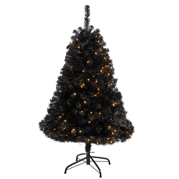 Nearly Natural 4 ft. Black Artificial Christmas Tree with 170 Clear LED Lights