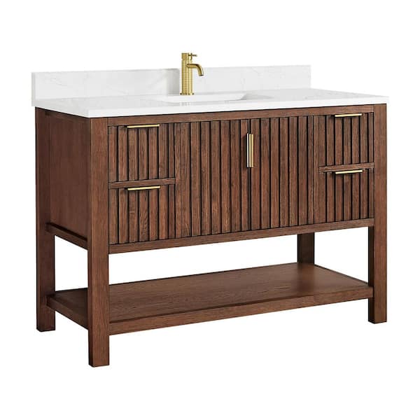 Vitre 48 in.W x 22 in.D x 33.9 in.D Single Bath Vanity in Aged Dark Brown Oak with White Engineered Stone Top