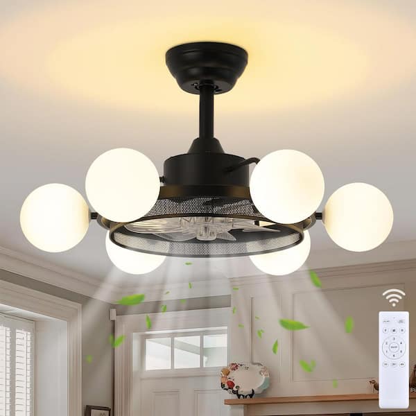 11.8 in. Industrial Black Ceiling Fan with Globe Light Indoor Fandelier Ceiling Fan with Remote Reversible Fan Blades