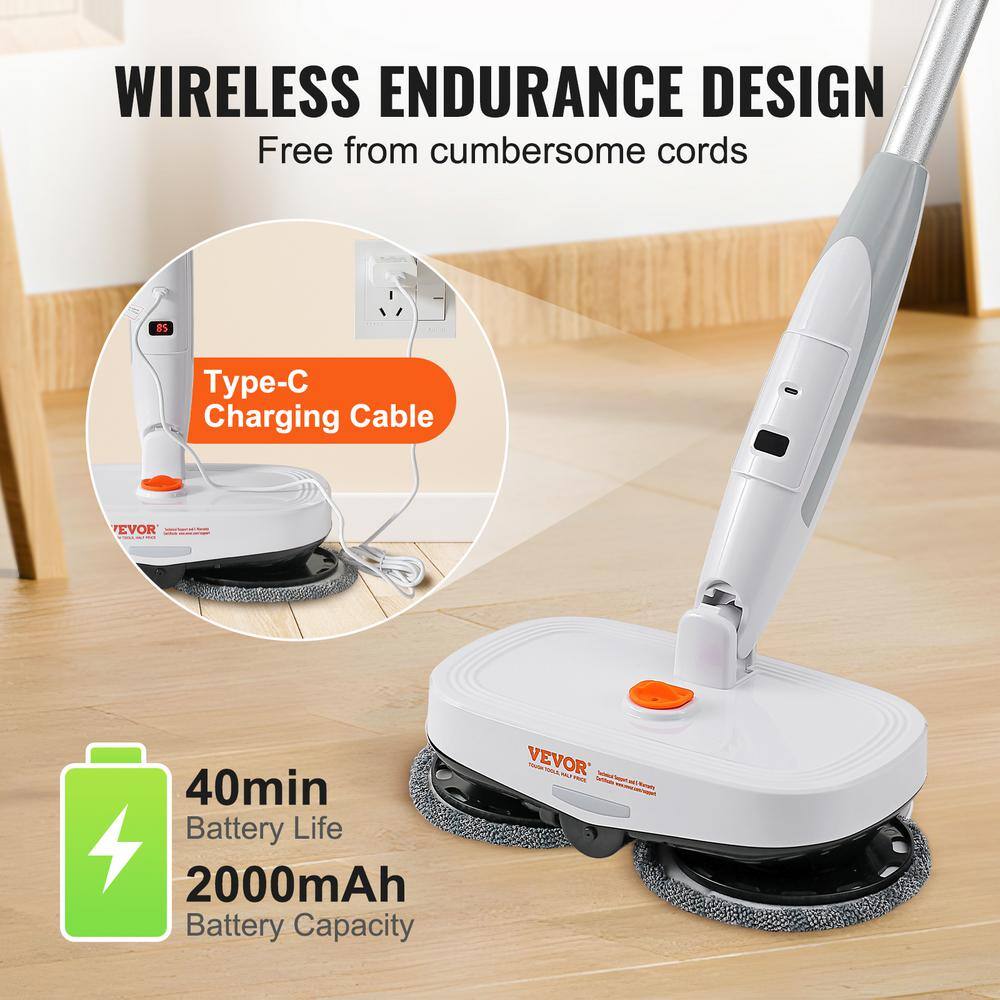 Cordless White Electric Spin Mop with Dual Heads and Microfiber Pads