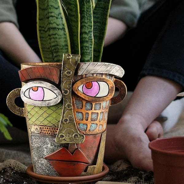 OGETFUUR Colorful Resin Abstract Face Planters Pots Head, Head Planter for Plants, Funny Face Flower Pot (7.1 in. W x 7.3 in. H)