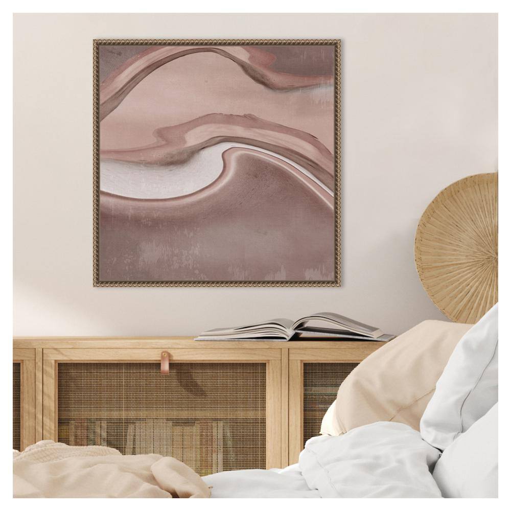 22"x22" Abstract Pink and Brown Canvas Wall Art with Bronze Frame