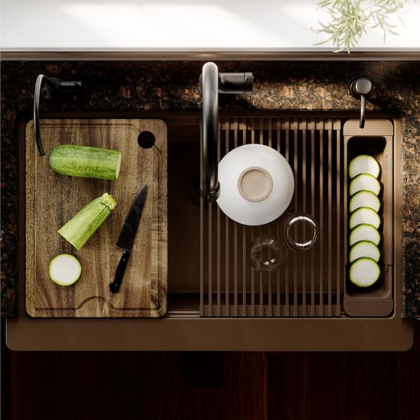 Karran 34 in. Retrofit Farmhouse Single Bowl Quartz Workstation