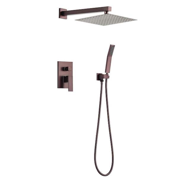 GIVING TREE 1-Spray Patterns with 1.5 GPM Square 10 in. Bathroom Wall Mount Dual Shower Heads in Brown Copper