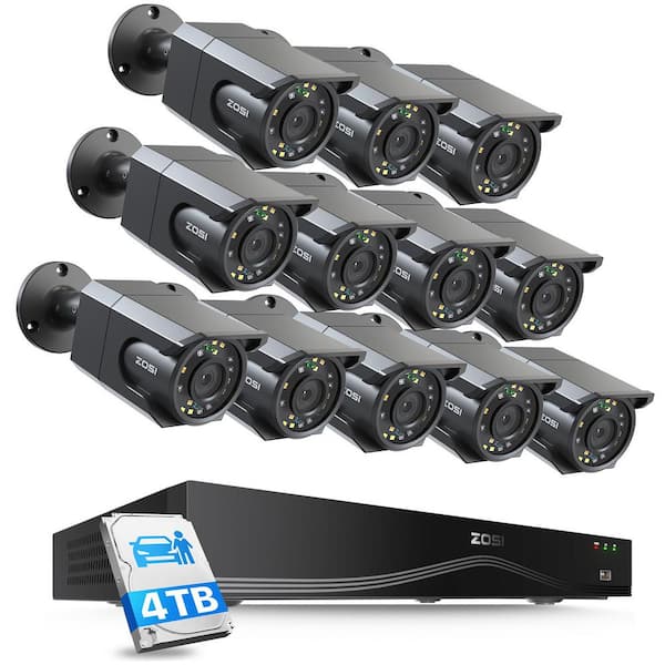 ZOSI 4K 8MP 24-Channel 4TB POE NVR Security Camera System with 12 Wired Outdoor Cameras, AI Detection, Dual-Disk, Cooling Fan