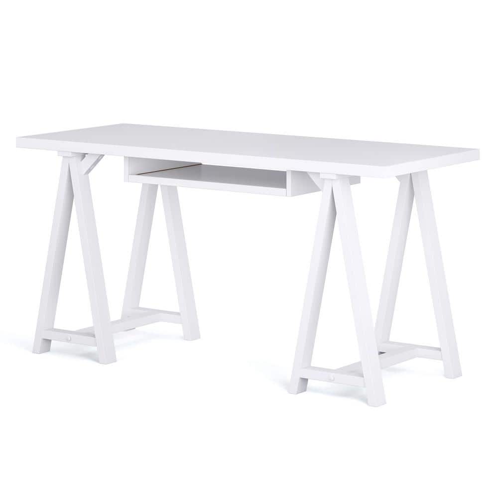 White Solid Wood Transitional Desk with Keyboard Tray