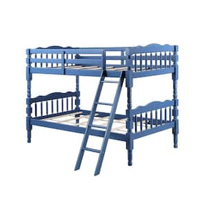 Twin Over Twin Wooden Bunk Bed with Ladder in Blue Wood Finish