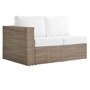 Convene Cappuccino White 1-Piece Wood Outdoor Left-Arm Loveseat with White Cushion