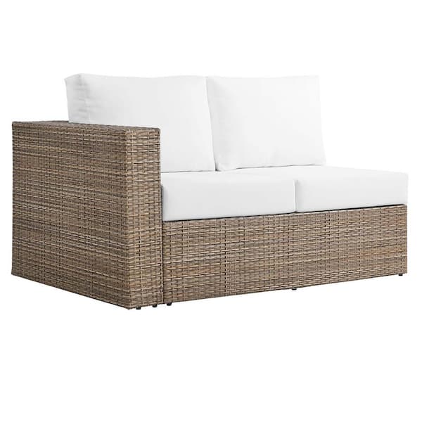 MODWAY Convene Cappuccino White 1-Piece Wood Outdoor Left-Arm Loveseat with White Cushion