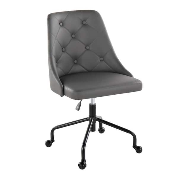 Lumisource Marche Faux Leather Adjustable Height Office Chair in Grey Faux Leather and Black Metal