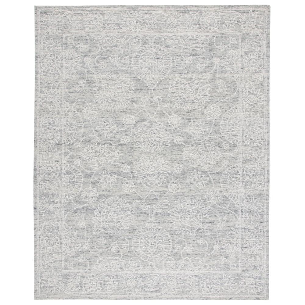 Elegance Reimagined Gray Floral Hand-Tufted Wool Rug 8' x 10'