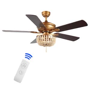 Erin 52 in. 3-Light Antique Gold/Light Brown Rustic Farmhouse Iron/Wood Bead MobileApp/Remote-Controlled LED Ceiling Fan