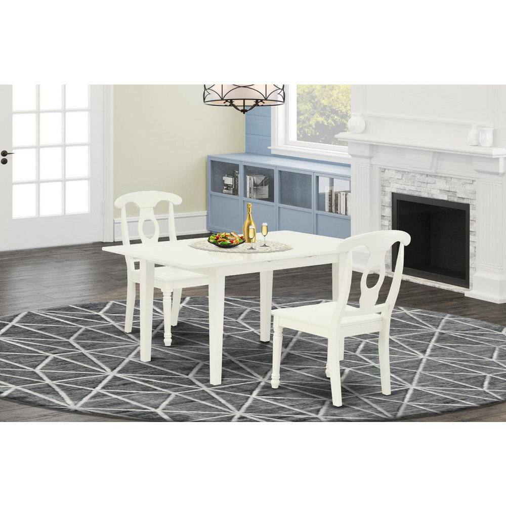 3-Piece Linen White Finish Rectangular Solid Wood Top With Butterfly Leaf Dining Table Set