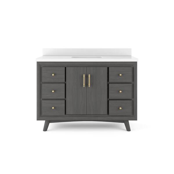 Thomasville Preston 48 in. W x 20 in. D Bath Vanity in Antique Grey with Quartz Stone Vanity Top in White with White Basin