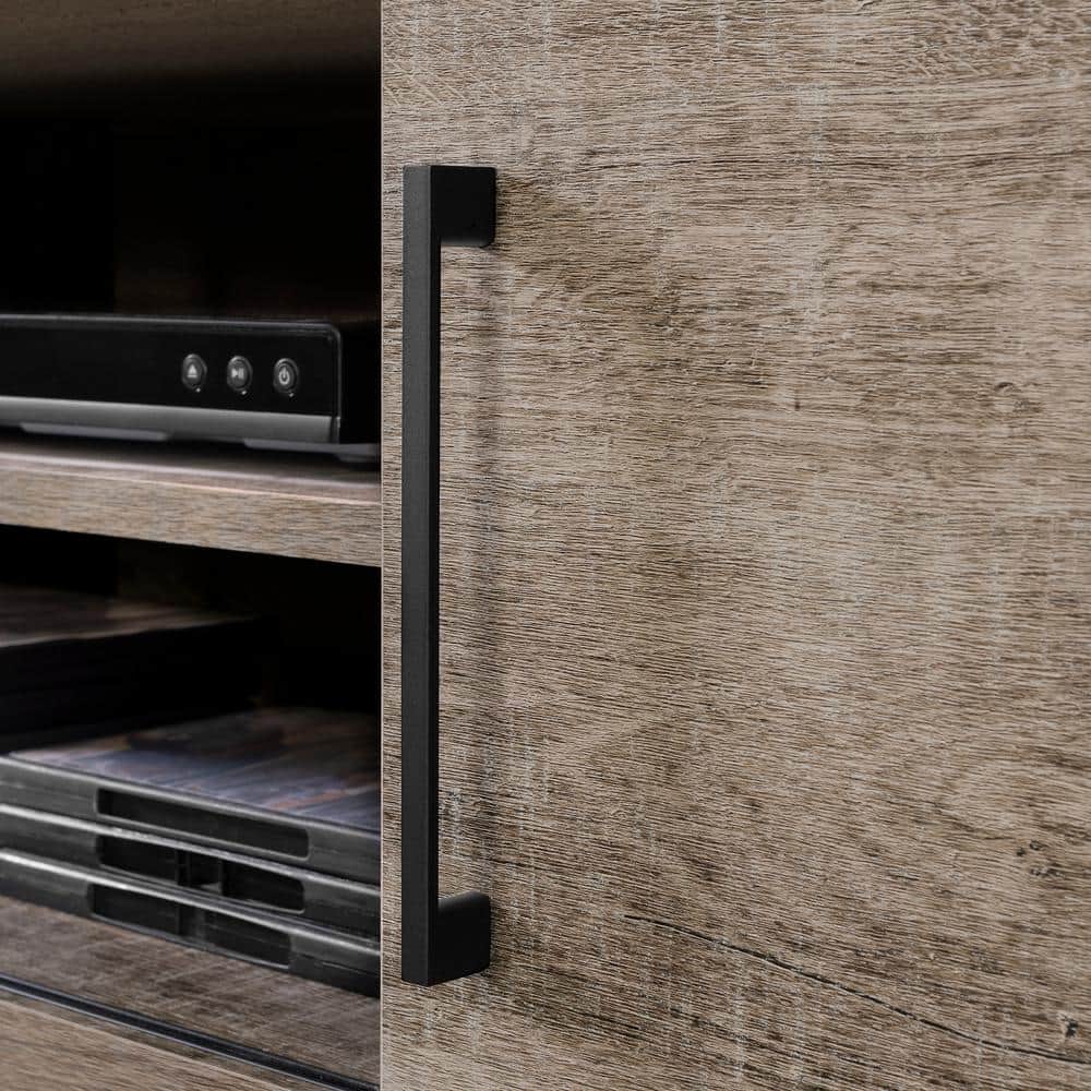 Weathered Oak Wall Mounted TV Stand with Cabinet