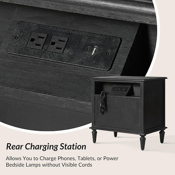 JAYDEN CREATION Weer Charcoal Farmhouse Solid Wood 2-Drawer