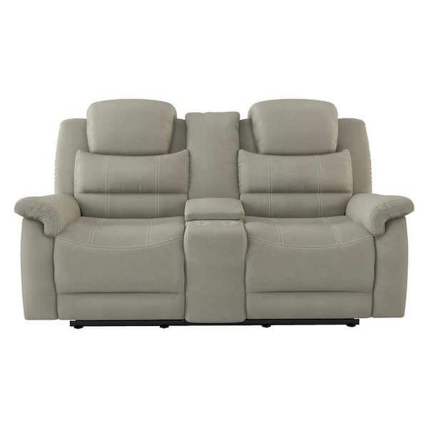 EVERGLADE HOME Rosnay 74 in. W Flared Arm Microfiber Straight Double Glider Reclining Loveseat in Gray