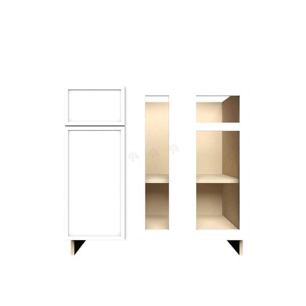 LIFEART CABINETRY Slim Shaker Assembled 36 in. W x 34.5 in. H x 24 in. D Blind Corner Base Kitchen Cabinet in White