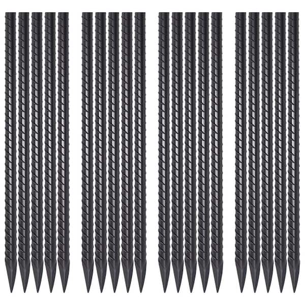1/2 in. x 24 in. Heavy Duty Landscape Rebar Timber Spikes with Chisel Point End for Concrete Forming, Black (20-Pack)