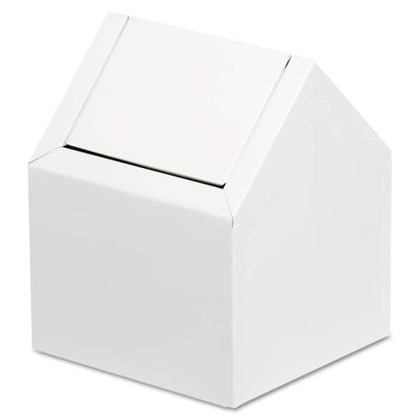 HOSPECO 9 in. x 9 in. x 10.75 in. Metal Double Entry Swing Top Floor Receptacle in White