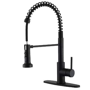 3-Spray Patterns Single Handle Pull Down Sprayer Kitchen Faucet with Deckplate and Water Supply Hoses in Matte Black