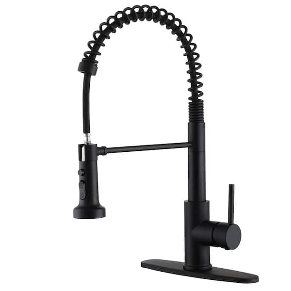 Boyel Living 3-Spray Patterns Single Handle Pull Down Sprayer Kitchen Faucet with Deckplate and Water Supply Hoses in Matte Black