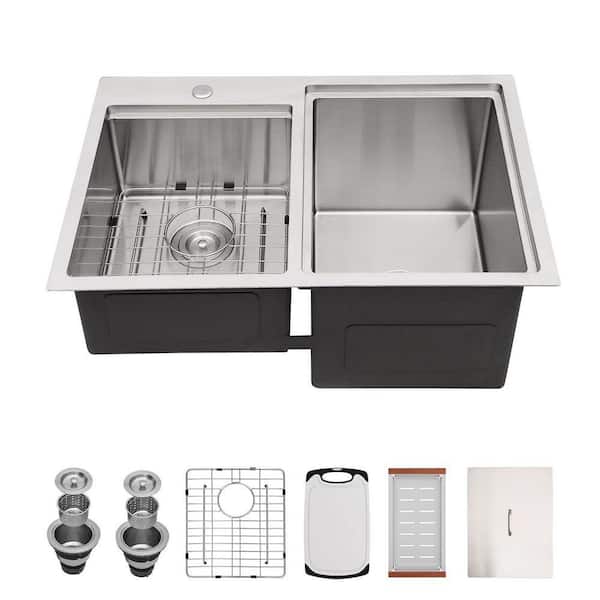 Sarlai 30 in. Drop-In/Topmount Double Bowl 16-Gauge Stainless