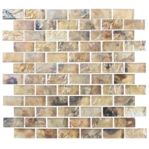Zalo Haven Brown/Tan 12 in. x 12 in. Textured Glass Brick Joint Mosaic Tile (5 sq. ft./Case)