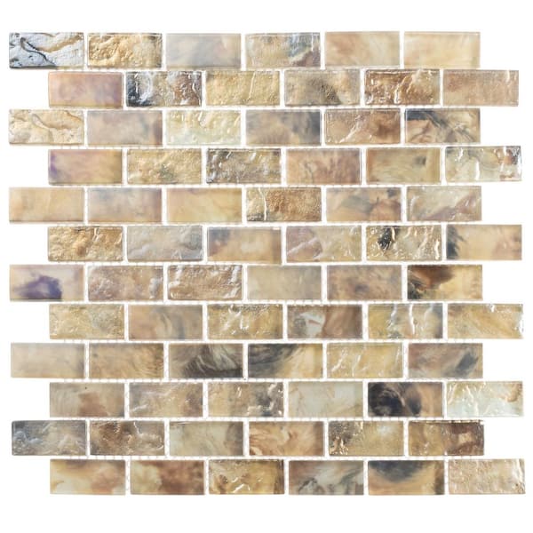 ANDOVA Zalo Haven Brown/Tan 12 in. x 12 in. Textured Glass Brick Joint Mosaic Tile (5 sq. ft./Case)