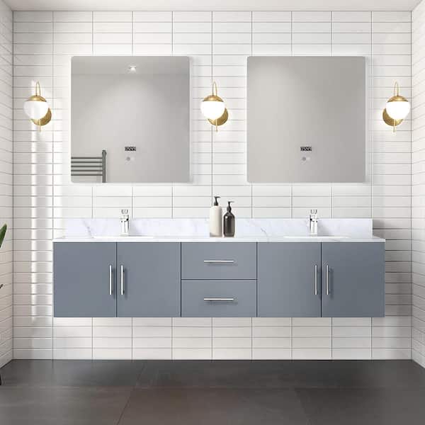 Lexora Geneva 80 in. W x 22 in. D Dark Grey Double Bath Vanity without Top and 30 in. LED Mirrors