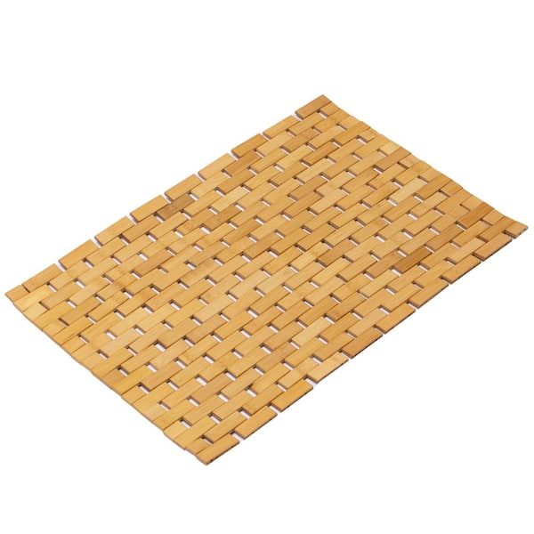 Basicwise 24.25 in. W x 16.5 in. D Foldable Bamboo Brown Color Bathroom Mat-Non-Slip Design for Showers, Bathtubs, Spas, Small