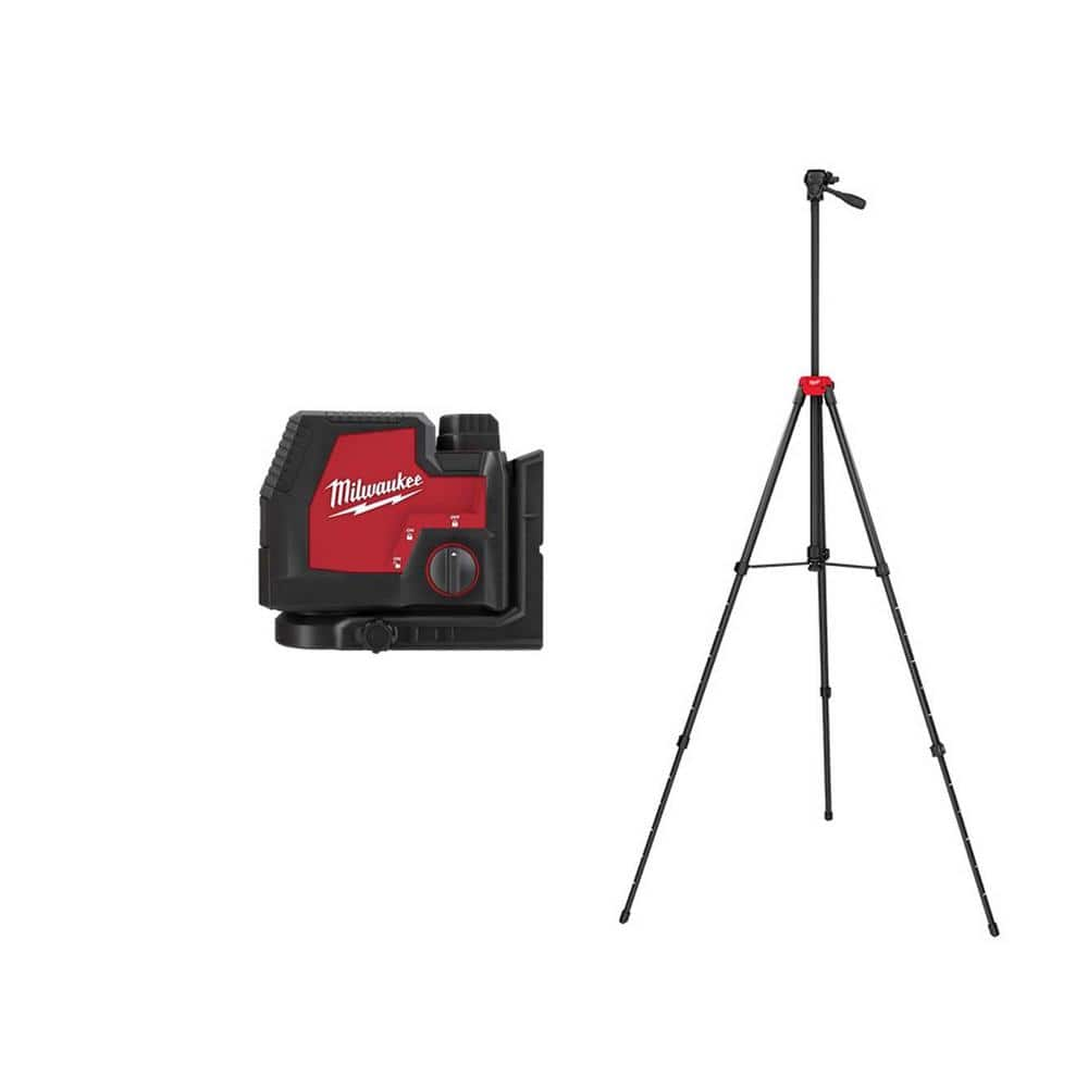 Milwaukee Green 100 ft. Cross Line/Plumb Points Rechargeable Laser Level  with Battery/Charger with 72 in. Adjustable Laser Tripod 3522-21-48-35-1411  - The Home Depot