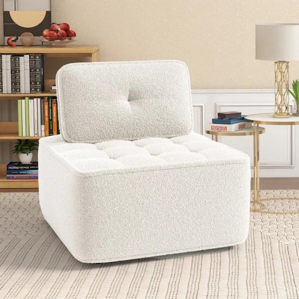 Bestier 29.9 in. Wide Armless Lamb Wool Fabric Modular Sectional Sofa Couch Modern Single Square Sofa Chair in White