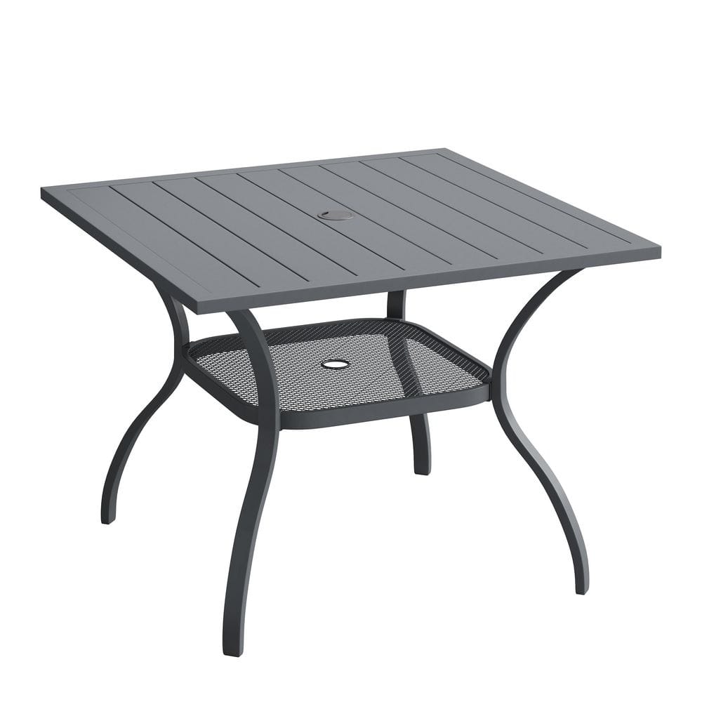 37.8 in. Gray Square Metal Outdoor Dining Table with Adjustable Umbrella Hole, All-Weather Patio Table for Yard price history on PriceWatchPro