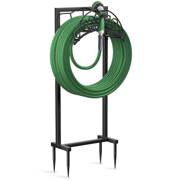 ATENGNES Black Heavy Duty Rust-Resistant Metal Garden Hose Storage ...